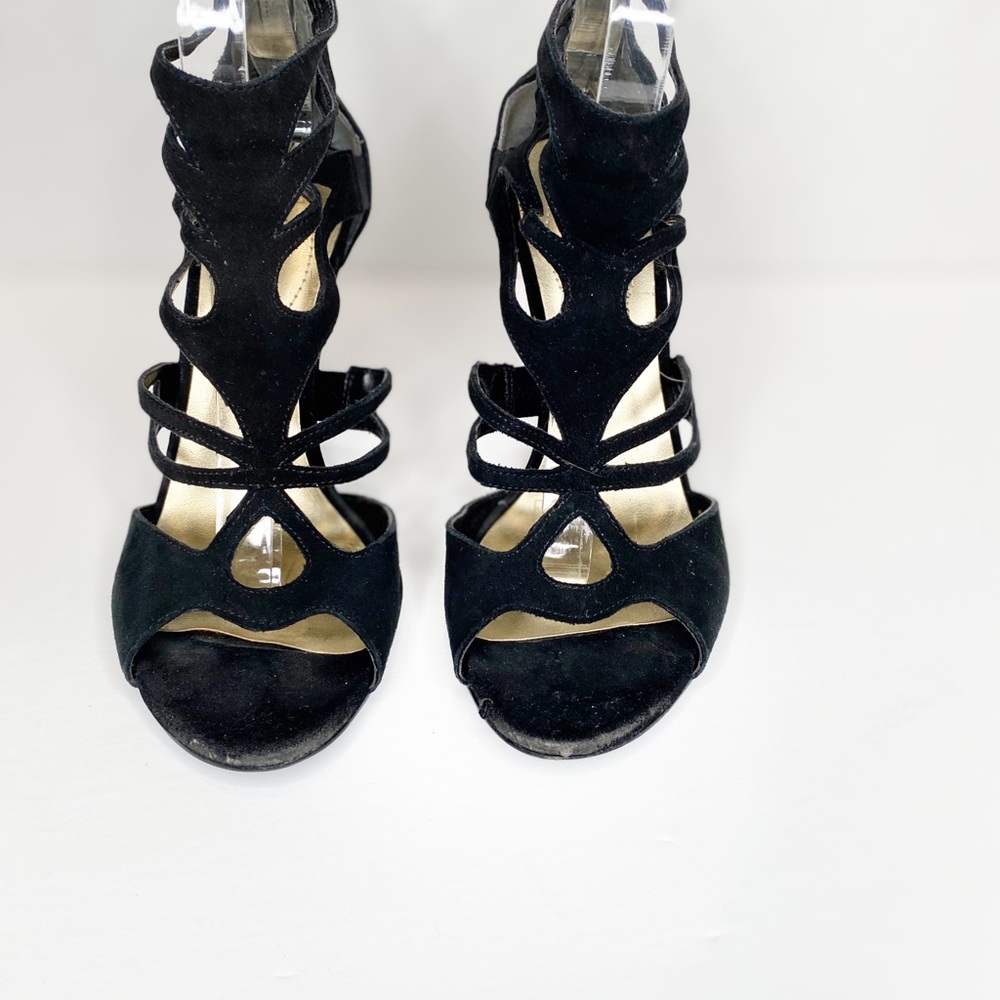 Guess Black Leather Suede Open Weave High Heels